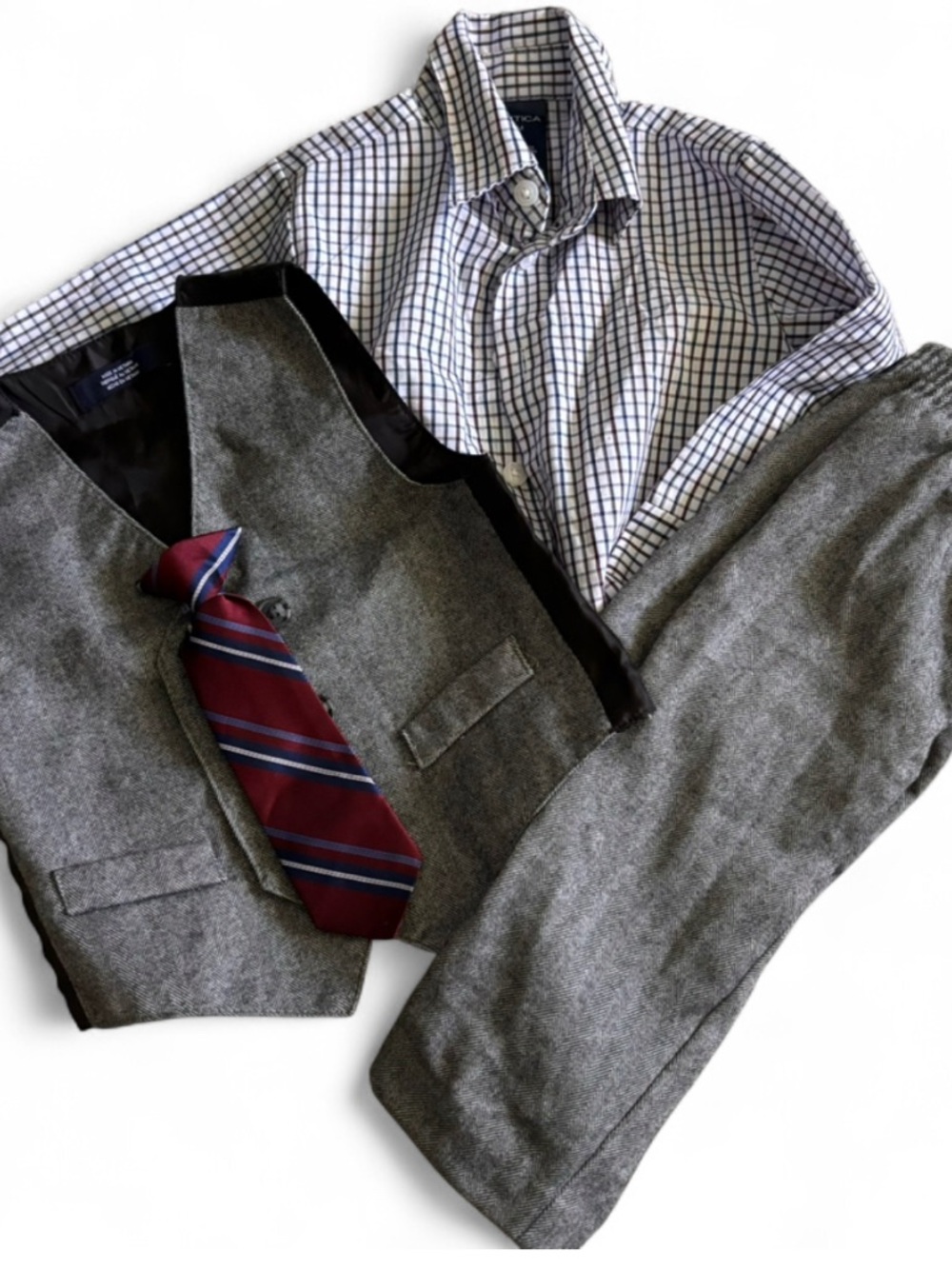 Nautica Gray Vest and Pants Set with Burgundy Striped Tie